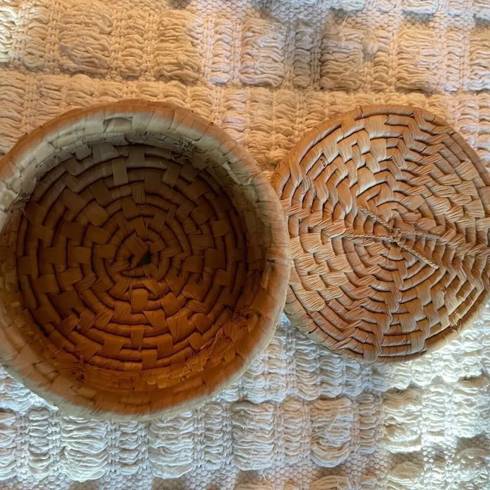 Small weaved covered boho Basket vintage